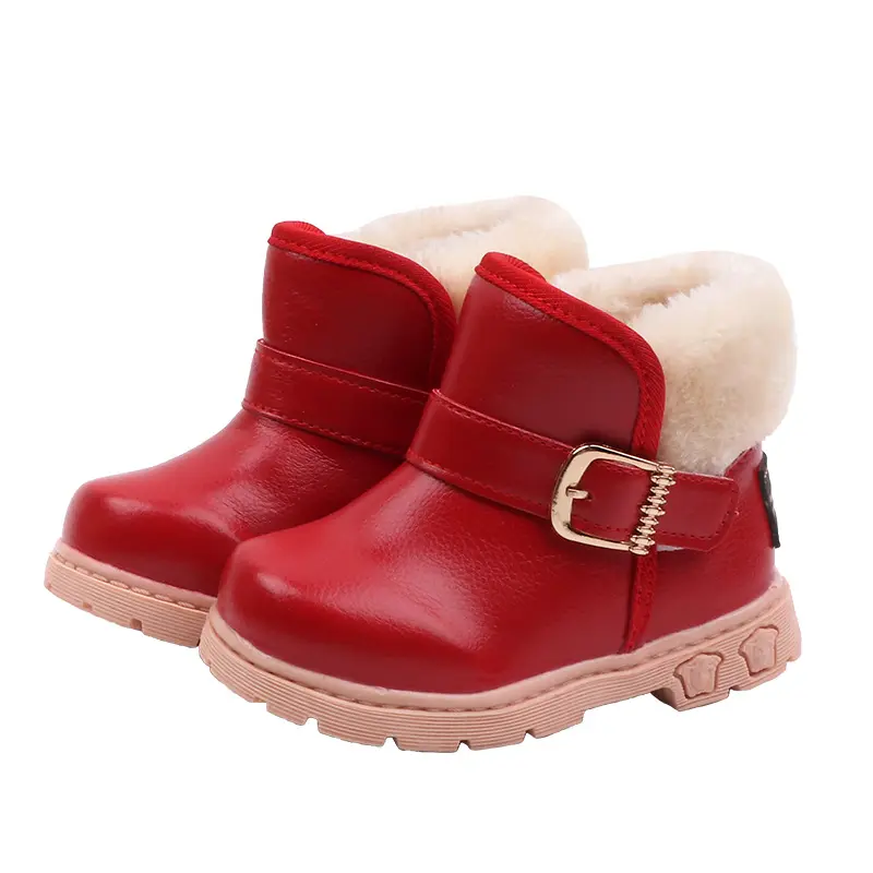 New Plush Children Boots Fashion Leather Waterproof Baby Girl Snow Boots Winter Platform Keep Warm Toddler Infant Ankle Boots