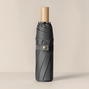 Parapluie pliant chinois haut de gamme à 3 sections, 8 baleines, manche en bois, résistant au vent, avec support en fibre et cordon de transport - Product Image 4