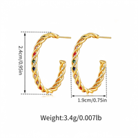 Boucles d'oreilles pendantes en cuivre plaqué or 18 carats, forme C torsadée, zircon multicolore, délicates et tendance, cadeau pour femme