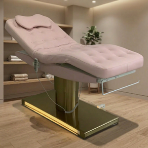 Table de massage électrique rose pour salon de beauté avec base dorée, dernier design, lit pour extensions de cils - Product Image 4