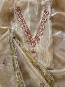 Glass <b>Tissue</b> Kurta Pant Set with Matching Dupatta Women's Designer Ethnic Wear Sheer Fabric Outfit for <b>Wedding</b> and Festive Use - Product Image 1