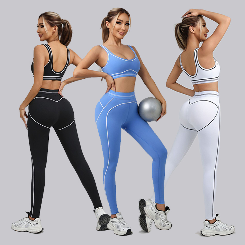 Women's Yoga Set Fitness Wear Yoga Pants Skinny Fit Solid Breathable Ankle Butt Lifting Fashionable Sports Bra Two Piece Set
