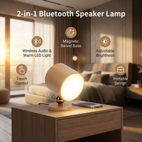 Lampe de table sans fil rechargeable en bois avec haut-parleur Bluetooth, veilleuse LED magnétique à commande tactile et intensité réglable pour la décoration intérieure