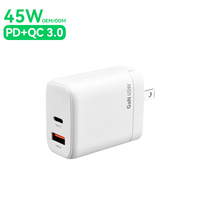 Meilleures ventes Chargeur d'ordinateur portable électrique GaN pliable 2 ports USB-C PD 45W avec logo personnalisé, homologué PSE et protection OTP/OVP