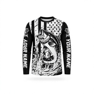 Maillots de pêche personnalisés noir et blanc, légers, en polyester, sublimation, pour hommes, pour la pêche en kayak, uniforme de pêche - Product Image 3
