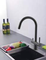 Keran Dapur Modern Gaya Matt Black 3 Arah, Mixer Air Panas & Dingin 3-in-1, Keran Tri-flow dengan Fleksibilitas 360 Derajat