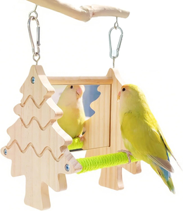 OEM ODM Cage à miroir en bois naturel pour oiseaux Jouets à miroir double face Perchoir Accessoires de cage à oiseaux anti-mastication pour perroquets en bois - Product Image 1