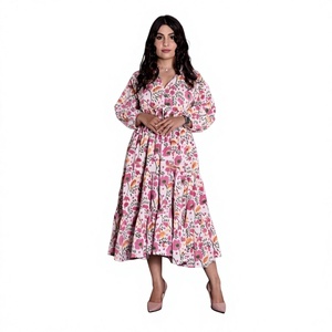 Robe midi pour femme à imprimé floral, col en V, sans manches, coupe moulante décontractée, taille naturelle, en tissu tissé, avec découpes, pour le printemps - Product Image 1