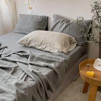 Parure de lit 3 pièces solide et confortable, drap plat respirant, drap-housse doux, ensemble de draps en lin pour lit double, toutes saisons