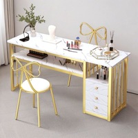 Table de manucure double moderne en métal de luxe léger 2026, prix spécial, en panneau de densité