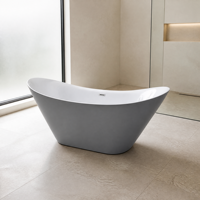 Baignoire autoportante en acrylique avec renfort en fibre de verre, intérieur blanc, extérieur gris mat, avec trop-plein et vidange escamotable