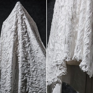 Tissu tricoté élastique blanc irrégulier à découpe irrégulière et à trous, pour vêtements de créateur - Product Image 1