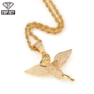 AAA CZ pietra pieno micro pavimentato bling bling iced out a goccia angelo 14k oro di spessore di placcatura hip hop di strada monili di modo del regalo