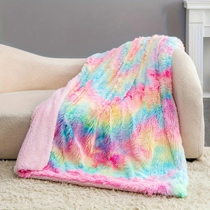 Manta de Piel Sintética Teal Tie Dye de 50 x 60 Pulgadas, Manta Reversible de Pelo Largo Tipo Sherpa, Microfibra, Arcoíris - Product Image 3