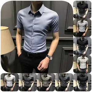 2023 Новая мужская рубашка с коротким рукавом летняя мужская негладильная мужская деловая Мужская рубашка из ледяного шелка