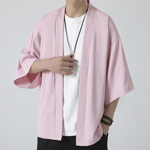 Chemise cardigan <span class=keywords><strong>kimono</strong></span> japonaise pour <span class=keywords><strong>homme</strong></span>, <span class=keywords><strong>streetwear</strong></span> d'été, respirante, couleur unie, vintage, simple, décontractée, vêtements pour <span class=keywords><strong>homme</strong></span> - Product Image 3