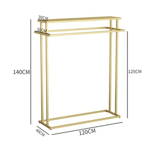 Espositore Combinato Dorato per <span class=keywords><strong>Negozi</strong></span> <span class=keywords><strong>di</strong></span> <span class=keywords><strong>Abbigliamento</strong></span> Maschile e Femminile, Appendiabiti e Scaffale Autoportante - Product Image 6