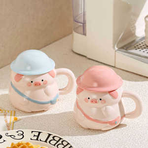 Cute Cartoon Piggy <b>Ceramic</b> Mug - Heat Resistant Couple <b>Cups</b> for Office Birthday Gift for Her - Product Image 2
