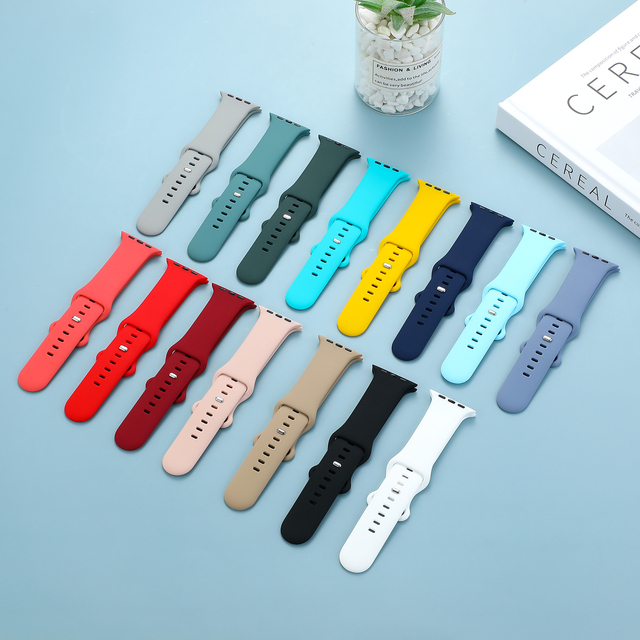 Hot Sell Soft Silicone Sport Rubber Watch Band 38mm 40mm 41mm 42mm 44mm 45mm for Apple Iwatch Series 7 6 5 4 3 2 1 Se