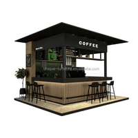 Kiosque à café noir moderne, kiosque extérieur moderne, conteneur, kiosque alimentaire mobile en bois pour centre commercial, jus, bubble tea, boissons
