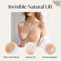 Cinta Adhesiva para Levantar el Busto, Invisible, Sin Tirantes, Reutilizable, Cubrepezones de Silicona Inalámbricos