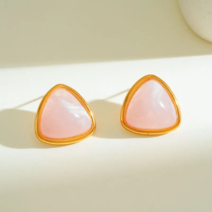 Pendientes Modernos de Acero Inoxidable 304 con Baño de Oro de 18K, Diseño Triangular con Resina, Estilo Casual y Simple para Uso Diario de Mujeres - Product Image 3