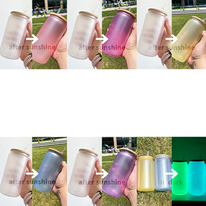 16oz Glow in the Dark Verres vierges Sublimation Iridescent Coffee Beer Can Verre avec couvercle et paille pour impression par transfert de chaleur - Product Image 1