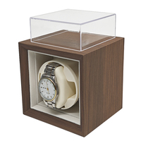 Boîte de remontoir de montre automatique en bois carré en noyer noir avec conception verticale à couvercle transparent