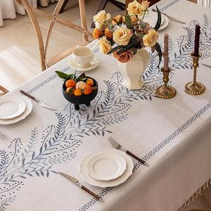 Skymoving mới tùy chỉnh màu xanh sang trọng thêu Khăn trải bàn Polyester Linen hình chữ nhật bảng vải trang trí tua để sử dụng nhà - Product Image 3