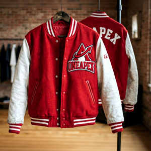 Premium <b>Red</b> White Letterman Jacket Leather Sleeve <b>Wool</b> Body Embroidered Patch Bomber College Streetwear Jacket Custom OEM ODM US - Product Image 1