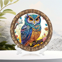 Artistique délicat coloré divers types de peinture d'oiseau Animal hibou motif élément résine disque Art plaque maison ornements