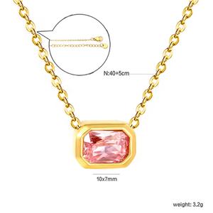 Collier pendentif en diamant en gros, bijoux géométriques en acier inoxydable avec zircone cubique carrée à la mode, chaîne à perles - Product Image 2