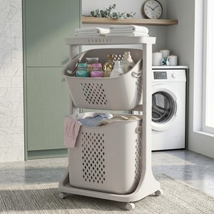 Panier de rangement pour vêtements à 2 niveaux, avec roulettes, pour petits espaces - Product Image 5