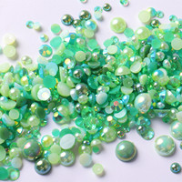 Berlian Imitasi Resin ABS Flatback Setengah Bulat Mutiara Ukuran Campur Multi Warna 150g/Kantong 3-10mm Ramah Lingkungan 2 Kantong untuk Kerajinan Ponsel