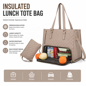 Lot de 2 Sacs à Main et Sacs d'Épaule Imperméables pour Femmes, Boîte à Lunch Quotidienne, École, Affaires, avec <span class=keywords><strong>Sac</strong></span> <span class=keywords><strong>Isotherme</strong></span> Intégré pour Ordinateur Portable - Product Image 1