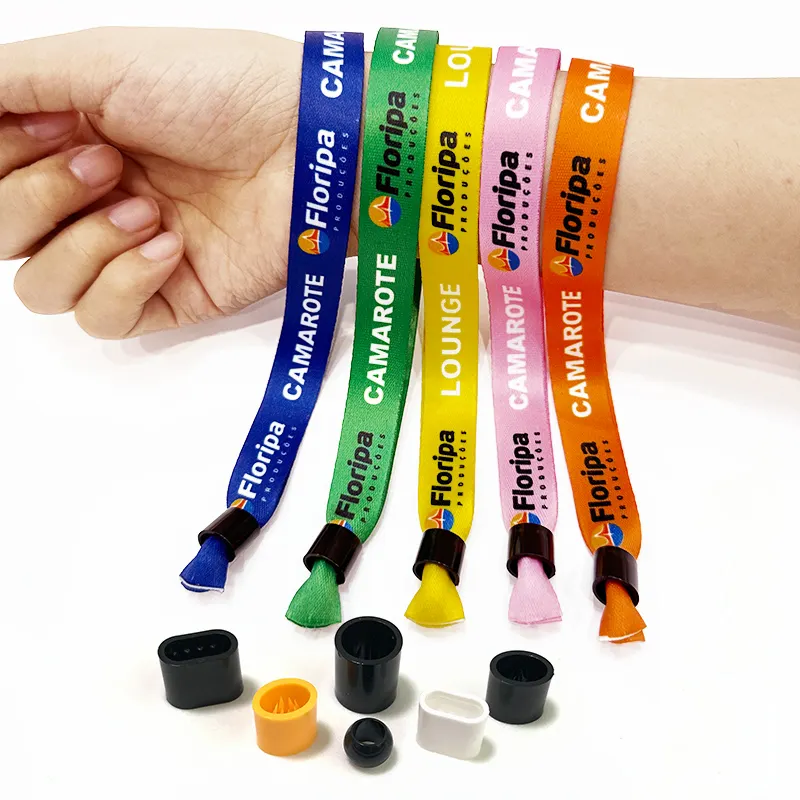 Custom Promotion Cheap Event Textile Polyester Festival Woven Wedding Disposable Fabric Wristbands With Locks