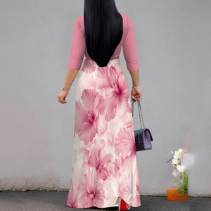 Robe d'été moulante rose unie en maille 100 % polyester pour femme, taille haute, col en V, manches trois quarts, style portefeuille à nouer, idéale pour les fêtes - Product Image 5