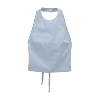 Top Halter en Denim Bleu Clair pour Femmes, Sexy, Style Y2K, Bretelles Ajustables, Design à Cordon, Respirant, 100% Coton, Non Élastique
