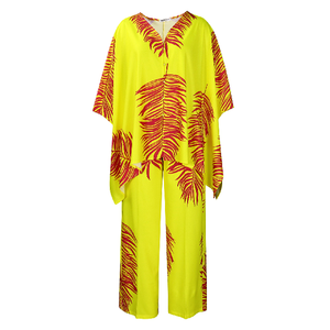 Mode sexy femmes vêtements mode ample <span class=keywords><strong>grande</strong></span> <span class=keywords><strong>taille</strong></span> imprimé col en v haut large jambe pantalon costume - Product Image 4