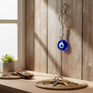 Porte-clés rond en verre Evil Eyes 9X3 CM Design unique Evil Eye pour le style et la protection - Product Image 3