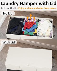 Panier à linge robuste de 190 L avec 3 sacs amovibles, panier à linge pour vêtements sales avec couvercle - Product Image 3