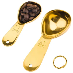 Durable Golden Stainless Steel 18/8 1T/15ml and 2T/30ml Coffee Scoop Set of 2 Measuring Coffee Spoon