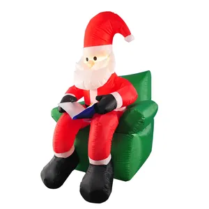 6 футов 1,8 м освещенный двор лужайка взорвать уличные рождественские украшения маленький надувной Санта-Клаус на стуле