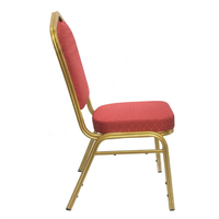 Chaise de banquet empilable en acier avec dossier doré et poignée supérieure, assise rembourrée en tissu rouge à pois, mobilier pour hôtels et salles