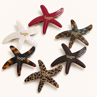Pince à cheveux Ume personnalisée avec logo en acétate, motif étoile de mer, 7,5 cm, inspirée de l'océan, barrette crocodile pour femme, accessoires d'été en gros