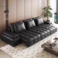 Sofá Seccional Eléctrico Reclinable de Cuero Negro, Modular, para Apartamento u Hospital, Diseño Moderno, Multiusos