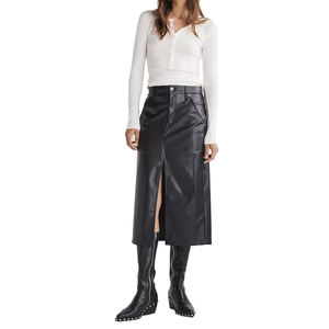 <span class=keywords><strong>Jupe</strong></span> en similicuir personnalisée pour femmes, <span class=keywords><strong>jupe</strong></span> midi pointue en polyester à taille haute avec fermeture à glissière et bouton - Product Image 1
