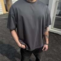 Oversized Boxy Fit T-Shirt Heren 100% Katoen Drop Shoulder Custom Logo O-Hals Effen Vintage Grijs T-Shirt