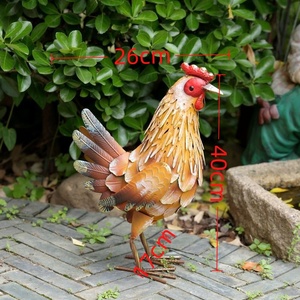 Statue de coq en fer forgé simulé créative, ornement animal autoportant pour la décoration de jardin, de cour et de paysage domestique - Product Image 3