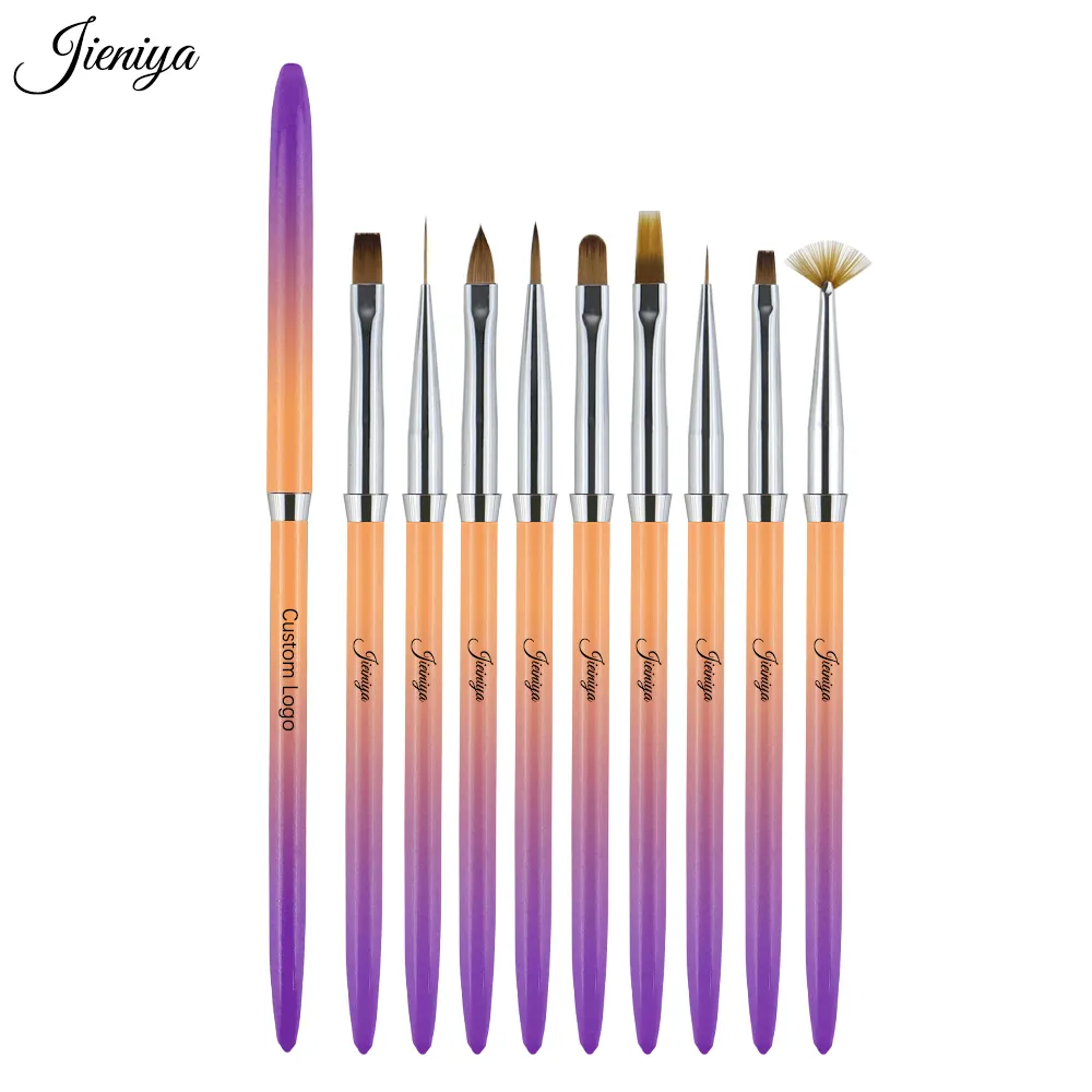 Jieniya New 9 different styles nail art liner uv Gel brush set Gradient metal handle nylon pen hair different usage